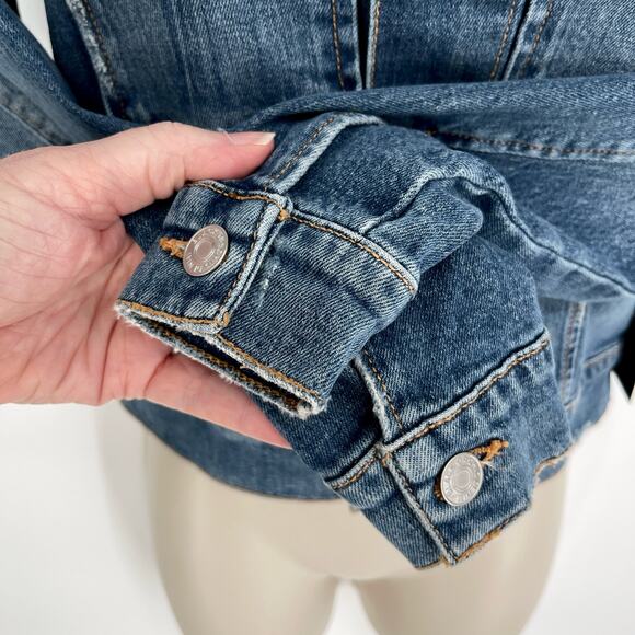 Black Orchid NEW Cropped Denim Jacket Sz XS Thunder Struck Blue Distressed - Picture 3 of 9